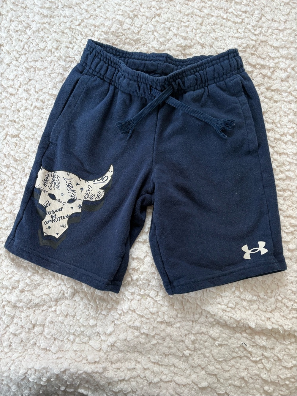 Under Armour Boys Shorts YSM (Youth Small) Navy Athletic Drawstring Shorts